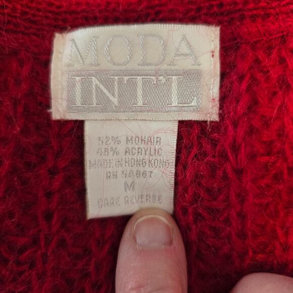 Vintage Moda Int'l Cardigan Womens M Red Mohair Blend 90s Minimalist Preppy - Picture 4 of 8